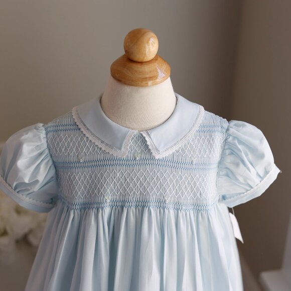 RARE Smocked Blue Dress Embroidery Vintage Feltman Brothers 2T - Picture 3 of 6